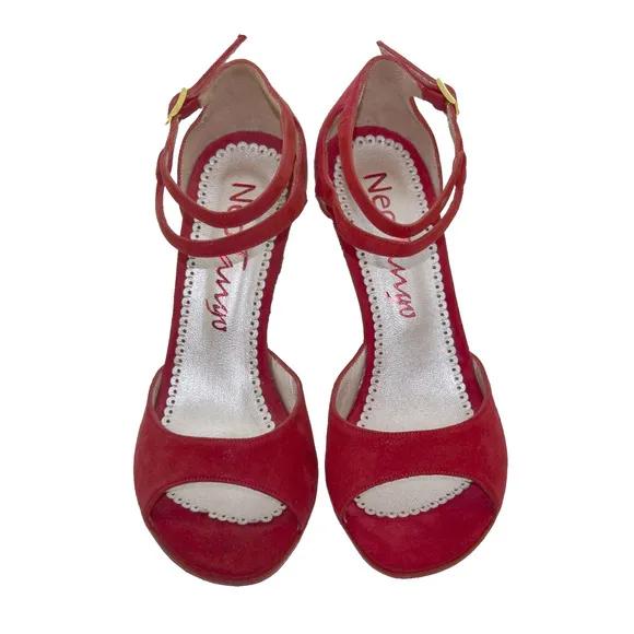 A7 NEW NEO TANGO Red Suede Ankle Strap Heels Argentina Dance Shoes Size 5