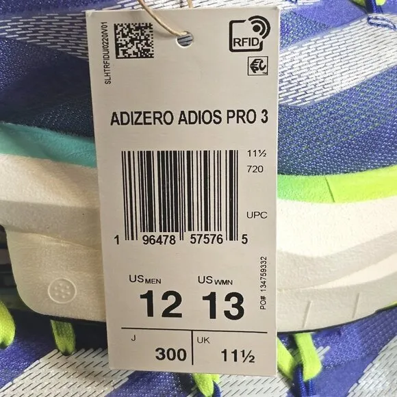 Adidas Adizero Adios Pro 3 Blue Neon Running Shoes - Men's Size 12