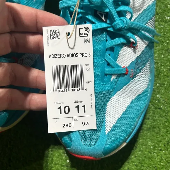 Adidas Adizero Adios Pro 3 Mens Sz 10 Running Shoes Lucid Cyan Blue Green ID8468
