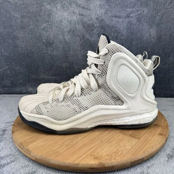 Adidas D Rose Boost Shoes Mens Size 9 White Tan Basketball Training Sneakers