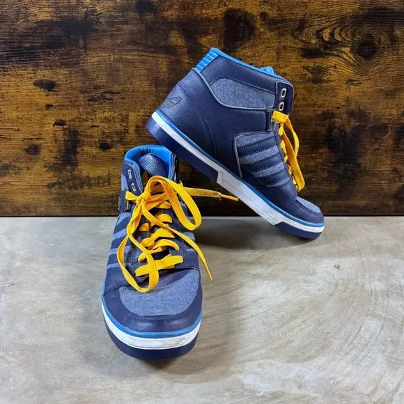 Adidas Hard Court hi top tennis shoes men's 10.5 blue orange sneakers designer