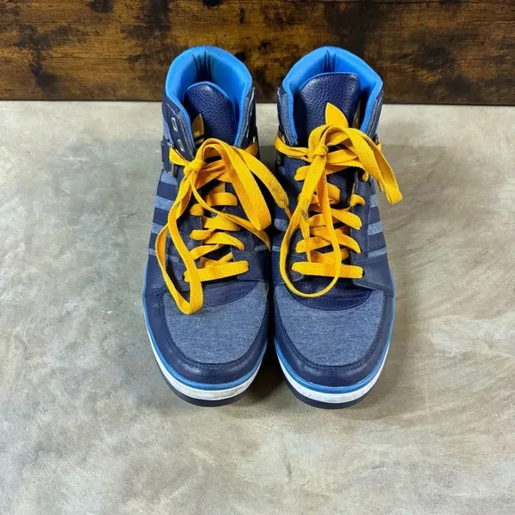 Adidas Hard Court hi top tennis shoes men's 10.5 blue orange sneakers designer