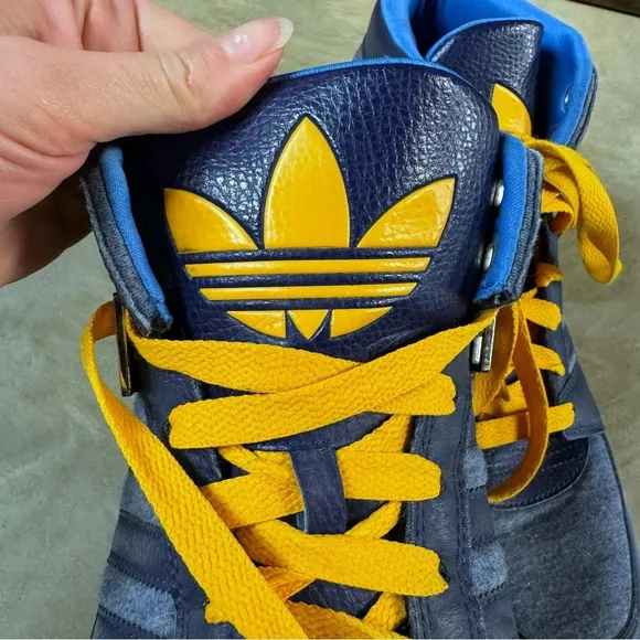 Adidas Hard Court hi top tennis shoes men's 10.5 blue orange sneakers designer