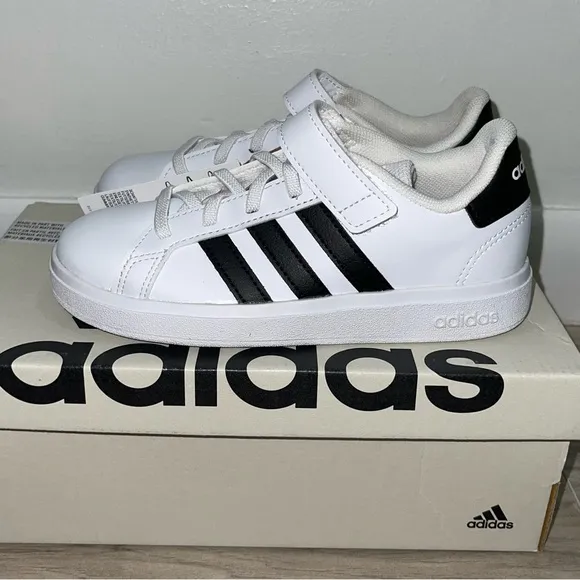 Adidas Kids White and Black Sneakers Boys Grand Court 2.0 El Sneakers