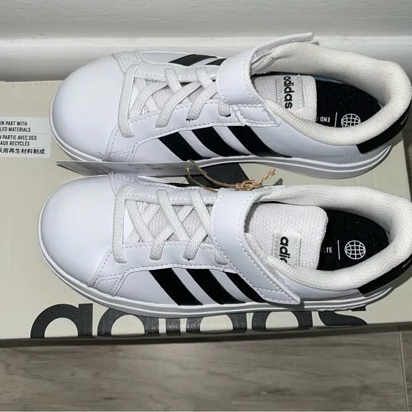 Adidas Kids White and Black Sneakers Boys Grand Court 2.0 El Sneakers