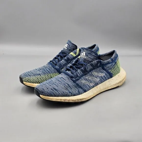 Adidas Men's Size 10.5 US Pureboost Go Blue Green White Knit Running Shoes READ