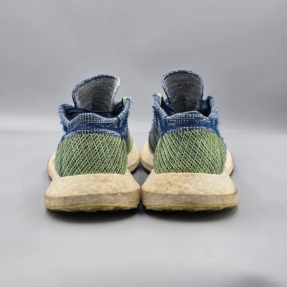 Adidas Men's Size 10.5 US Pureboost Go Blue Green White Knit Running Shoes READ