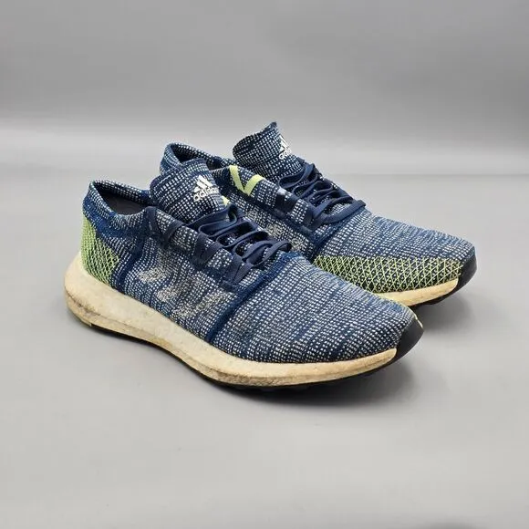 Adidas Men's Size 10.5 US Pureboost Go Blue Green White Knit Running Shoes READ