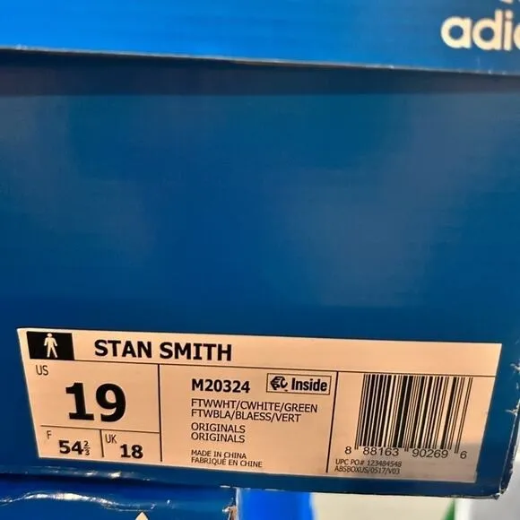 Adidas Stan Smith White and Green Sneakers Size 19