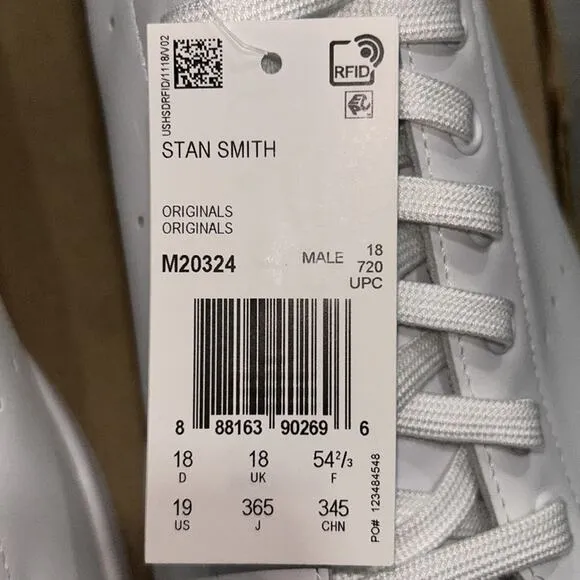 Adidas Stan Smith White and Green Sneakers Size 19