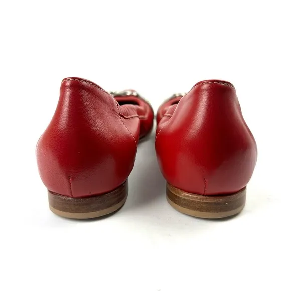 AGL Monika Flats 37 Red Soft Leather Slip On Comfort Shoes Silver Accent Italy