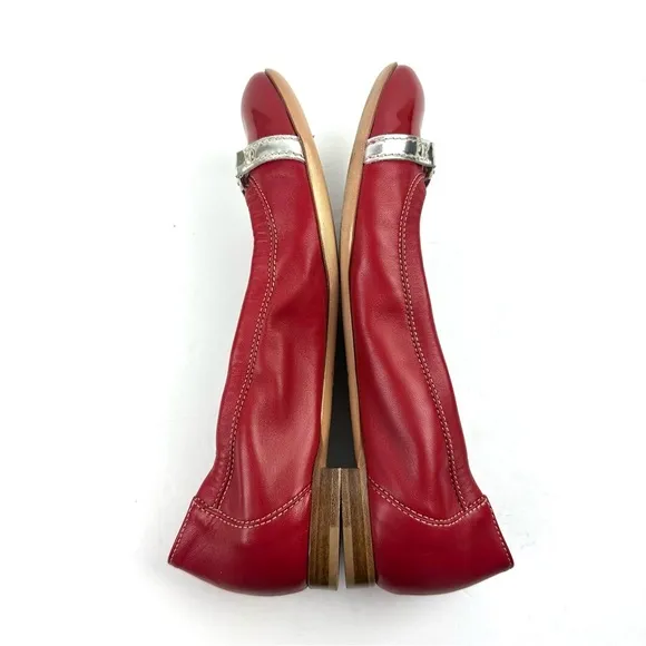 AGL Monika Flats 37 Red Soft Leather Slip On Comfort Shoes Silver Accent Italy