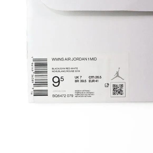 Air Jordan 1 Mid 'Alternate Bred Toe' Basketball Shoes BQ6472-079 Women's 9.5