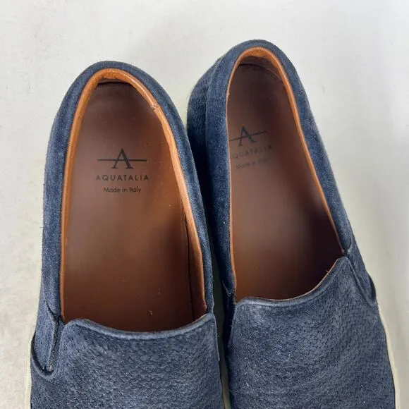 Aquatalia Alisha Mini Embossed Calf Loafers Womens 7.5 Navy Blue Slip-on Shoes