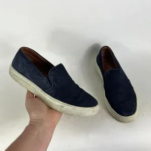Aquatalia Alisha Mini Embossed Calf Loafers Womens 7.5 Navy Blue Slip-on Shoes