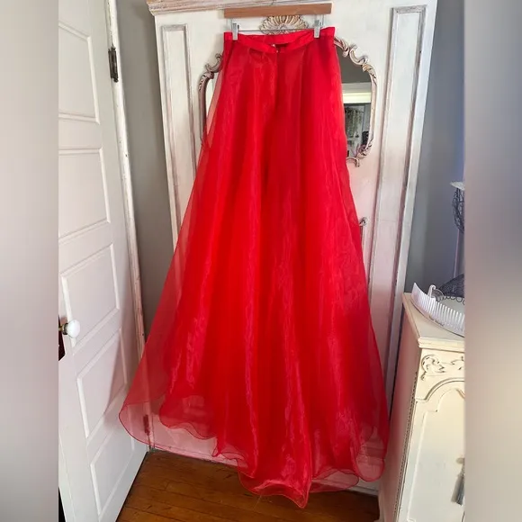 Ashley Lauren Size 12 Red Long Organza Pageant Detachable Overskirt