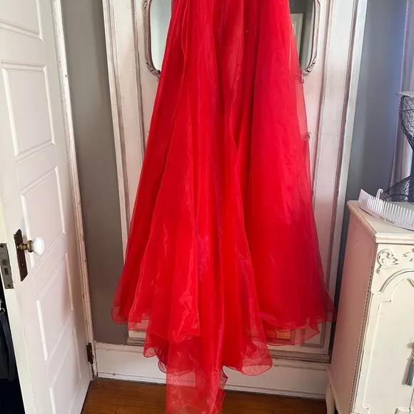 Ashley Lauren Size 12 Red Long Organza Pageant Detachable Overskirt