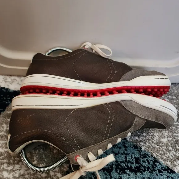 Ashworth Mens Cardiff Brown Pebbled Leather Soft Spike Golf Sneaker Shoes Sz 9.5