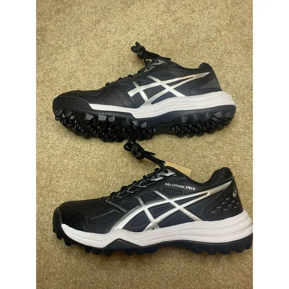Asics Gel-Lethal Field Turf Shoes Black/Pure Silver Field Hockey Size 6.5 NWT