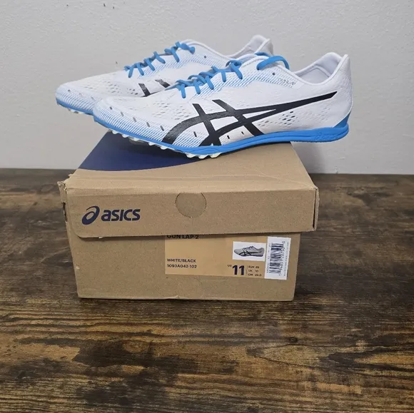 Asics Gun Lap 2 Track and Field Athletic Shoes White Blue Black Spikes Mens 11
