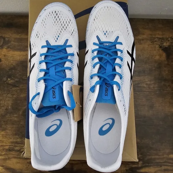 Asics Gun Lap 2 Track and Field Athletic Shoes White Blue Black Spikes Mens 11