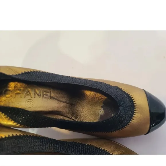 Authentic Chanel Designer Gold Black Womens Stretch Pump Heels EUR 36 US…
