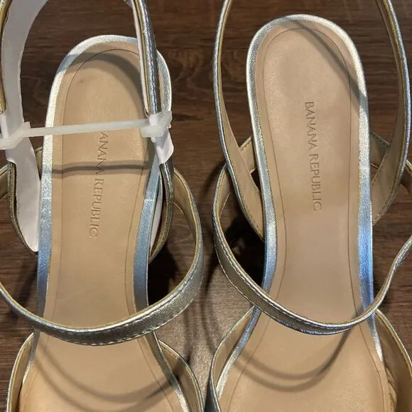 BANANA REPUBLIC Cross Halter Madis Silver Pointed Heels 4” High Size 10