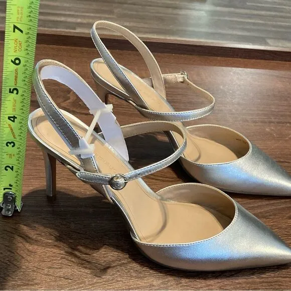BANANA REPUBLIC Cross Halter Madis Silver Pointed Heels 4” High Size 10