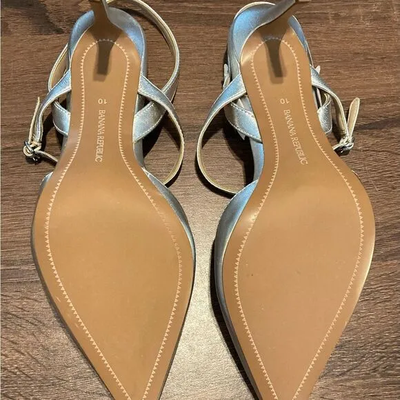 BANANA REPUBLIC Cross Halter Madis Silver Pointed Heels 4” High Size 10
