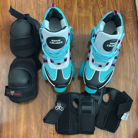 Blue and Black Roller Skates with elbow and knee pads included!