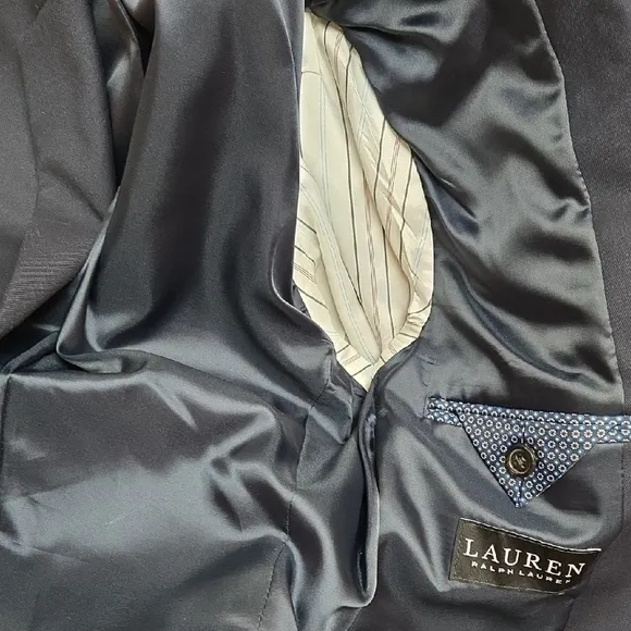 Boys Lauren Ralph Lauren 12R Navy Blazer Gold Buttons pocket handkerchief