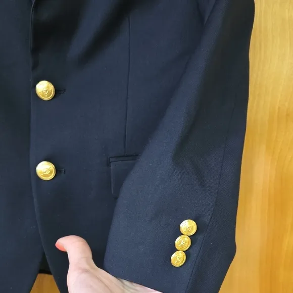 Boys Lauren Ralph Lauren 12R Navy Blazer Gold Buttons pocket handkerchief