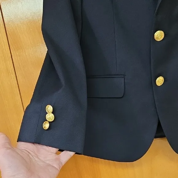 Boys Lauren Ralph Lauren 12R Navy Blazer Gold Buttons pocket handkerchief