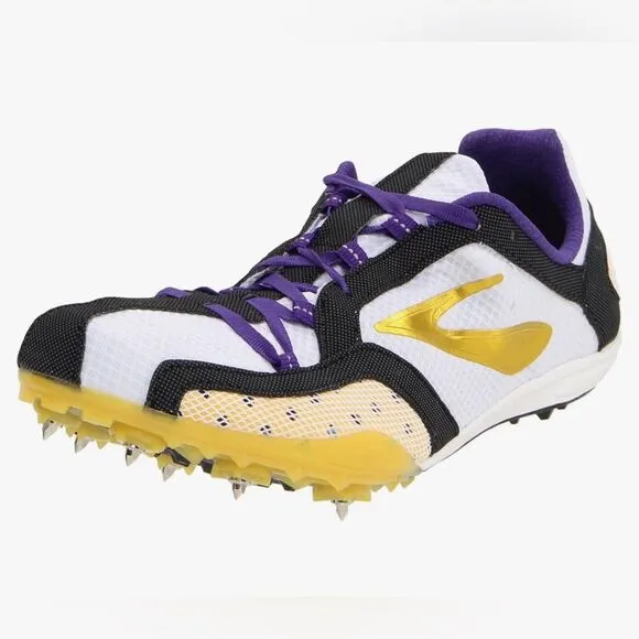 Brooks ELMN8 Track and Field Running Shoes with Spikes in Gold/Purple size 10
