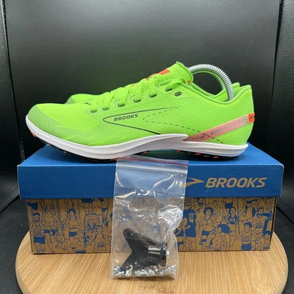 Brooks Mens Size 10 Draft XC Cross Country Running Green Spikes Track Shoes