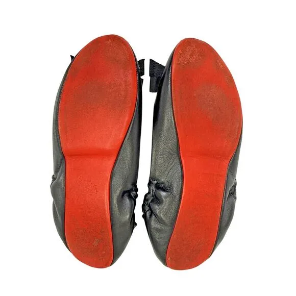 CHRISTIAN LOUBOUTIN Gloriana Soft Leather Ballet Flats 37.5 Black W/ Bow &amp; COA