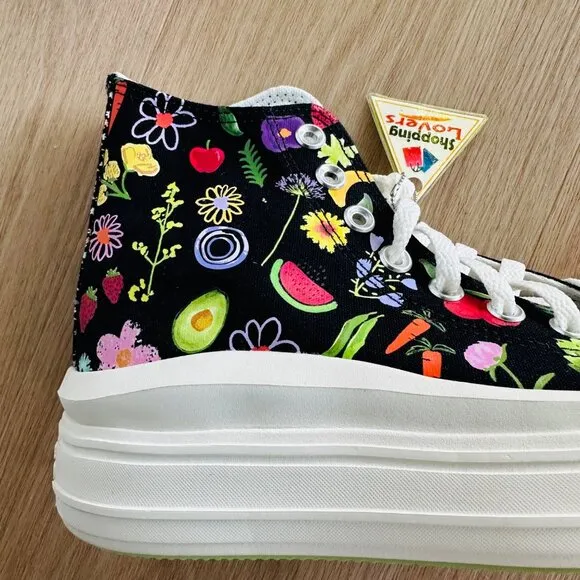🤩Chuck Taylor All Star Move Platform Festival Fruits Floral Sz 7 Black A06064C