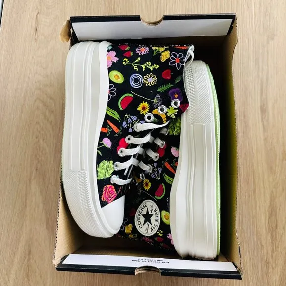 🤩Chuck Taylor All Star Move Platform Festival Fruits Floral Sz 7 Black A06064C