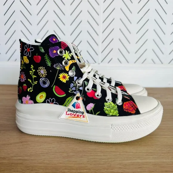 🤩Chuck Taylor All Star Move Platform Festival Fruits Floral Sz 7 Black A06064C