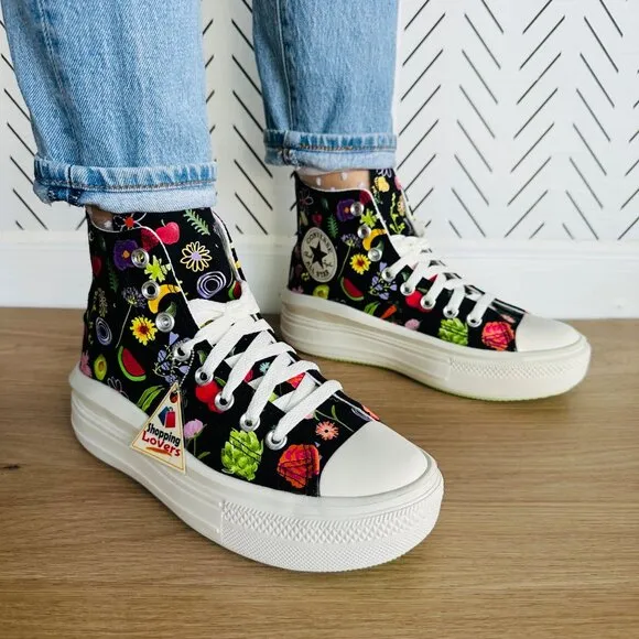 🤩Chuck Taylor All Star Move Platform Festival Fruits Floral Sz 7 Black A06064C
