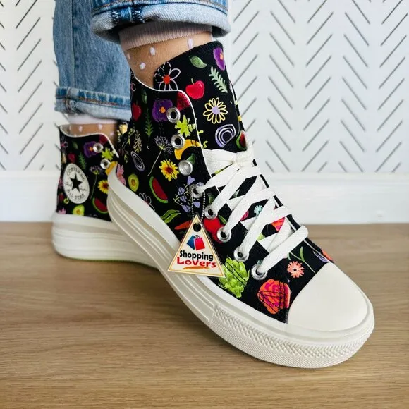 🤩Chuck Taylor All Star Move Platform Festival Fruits Floral Sz 7 Black A06064C