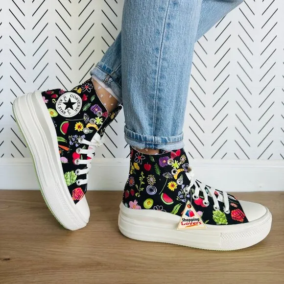 🤩Chuck Taylor All Star Move Platform Festival Fruits Floral Sz 7 Black A06064C