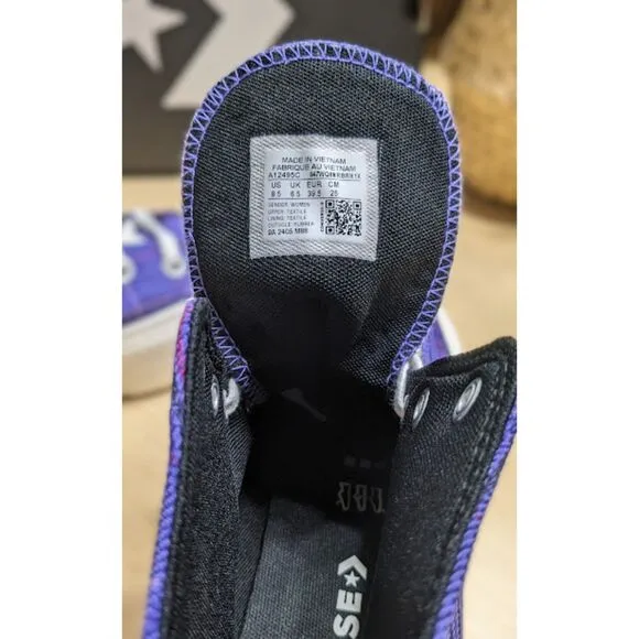 Converse Chuck Taylor All Star Lift Platform Purple Plaid Hi Top Shoes W8.5 NIB