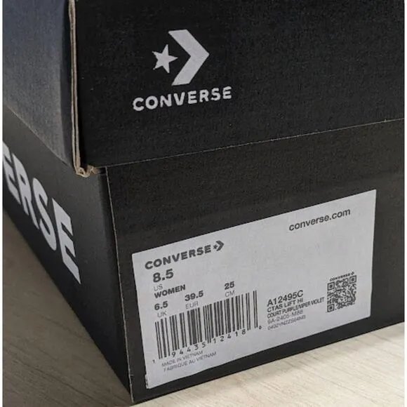 Converse Chuck Taylor All Star Lift Platform Purple Plaid Hi Top Shoes W8.5 NIB