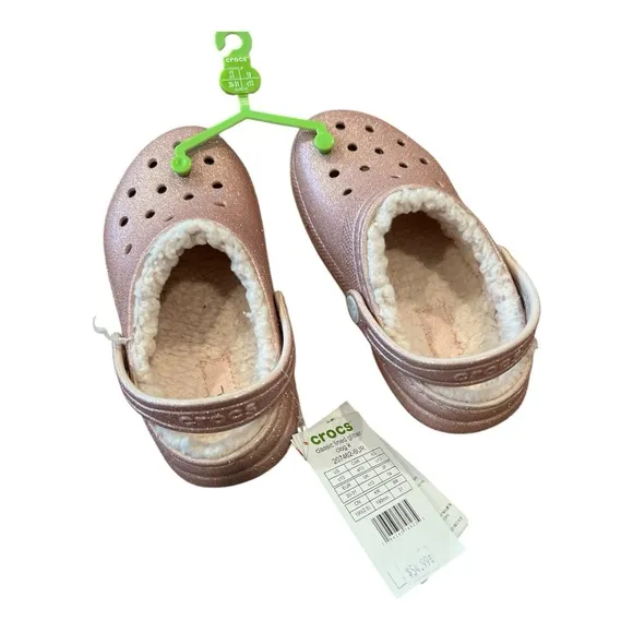 CROCS Glitter pink with fleece lining girls size C13-NWT