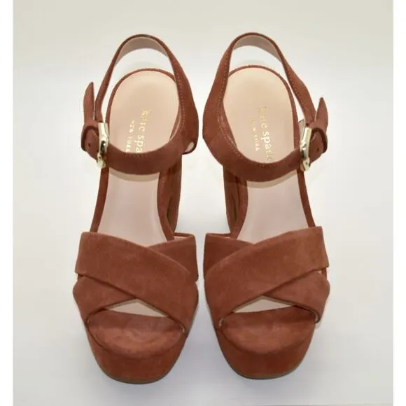 D0 NIB KATE SPADE Grace Dark Tawny Split Suede Platform Sandal Shoes Size 6 B