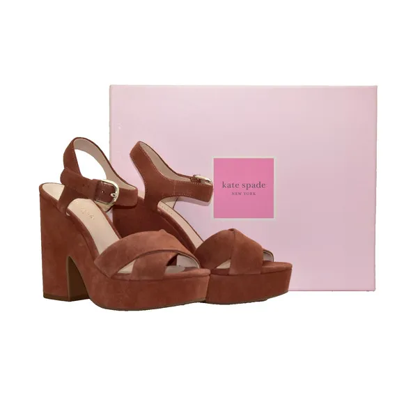D0 NIB KATE SPADE Grace Dark Tawny Split Suede Platform Sandal Shoes Size 6 B