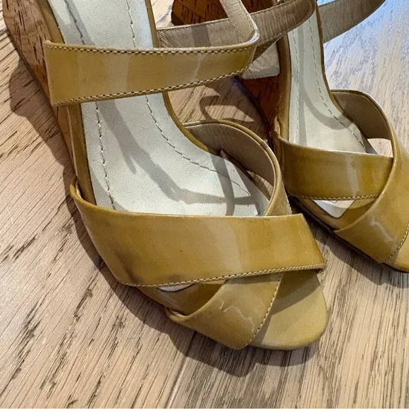 Dior Cork Wedge Patent Strappy Sandals