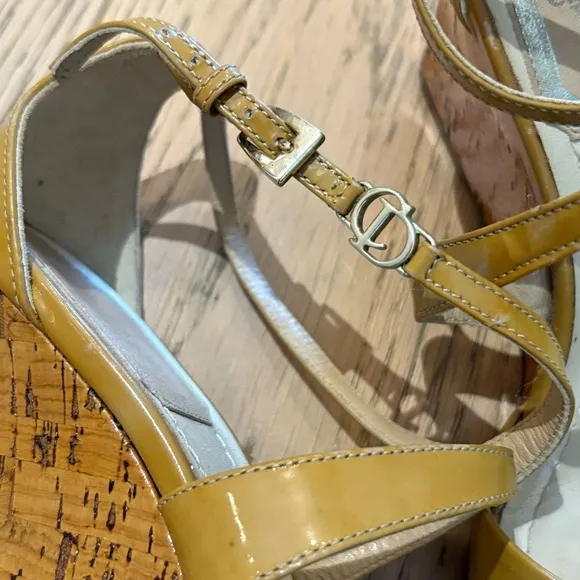 Dior Cork Wedge Patent Strappy Sandals