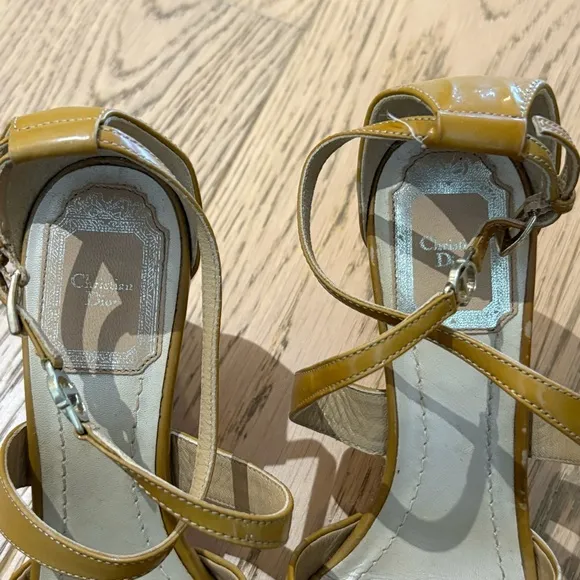 Dior Cork Wedge Patent Strappy Sandals